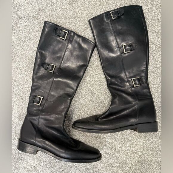 Cole Haan Black Leather Buckle Riding Boots Women’s Size 7 - Picture 1 of 7
